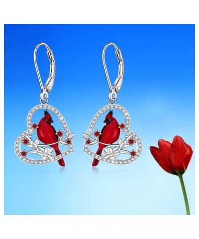 Red Cardinal Earrings for Women Dangle Sterling Silver 925 Cardinal Bird Earrings Cute Heart Cardinals Jewelry Remembrance Gi...