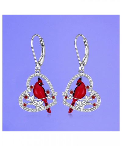 Red Cardinal Earrings for Women Dangle Sterling Silver 925 Cardinal Bird Earrings Cute Heart Cardinals Jewelry Remembrance Gi...