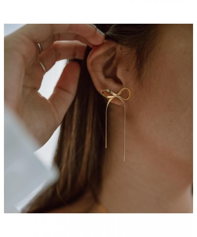 Long Bow Earrings for Women 14k Gold Plated Statement Earrings Women's Drop & Dangle Earrings for Girls Long Tassel Earrings ...