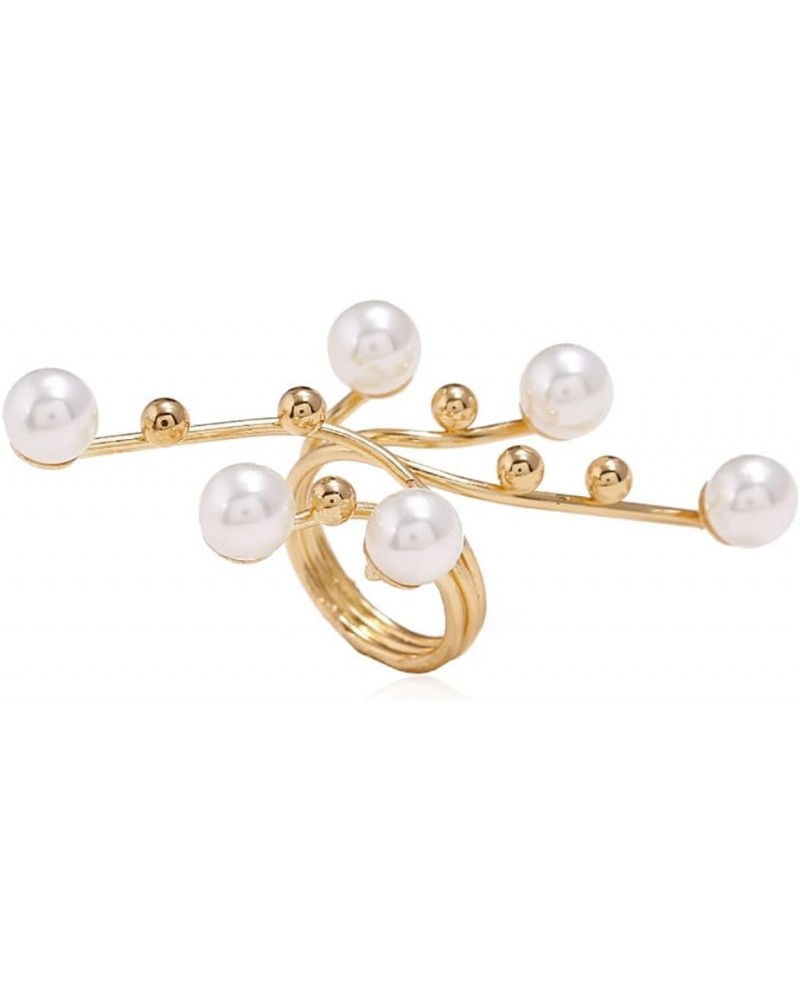 Vintage Pearl Finger Rings,Statement Imitation Pearls Band Ring Wedding Party Jewelry for Women Girls Gifts Gold $8.39 Rings