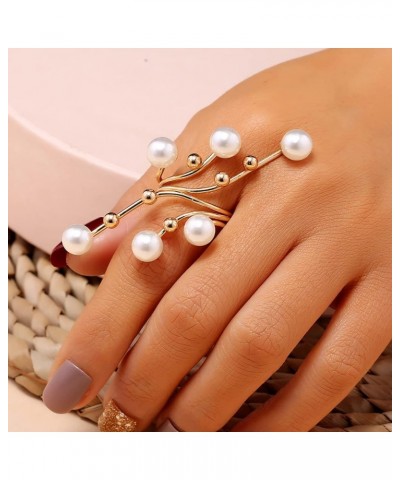 Vintage Pearl Finger Rings,Statement Imitation Pearls Band Ring Wedding Party Jewelry for Women Girls Gifts Gold $8.39 Rings