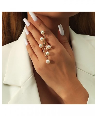 Vintage Pearl Finger Rings,Statement Imitation Pearls Band Ring Wedding Party Jewelry for Women Girls Gifts Gold $8.39 Rings