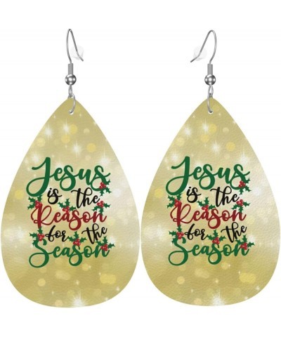 Christmas Christian Nativity Scene Pattern Earrings Faux Leather Dangle Earrings Teardrop Earrings Decor Jesus Is The Reason ...