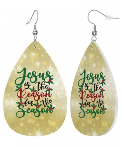 Christmas Christian Nativity Scene Pattern Earrings Faux Leather Dangle Earrings Teardrop Earrings Decor Jesus Is The Reason ...