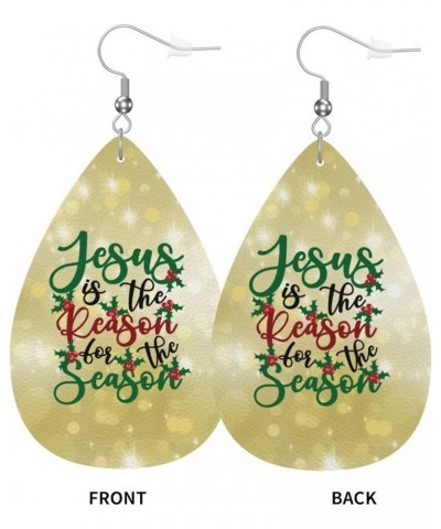 Christmas Christian Nativity Scene Pattern Earrings Faux Leather Dangle Earrings Teardrop Earrings Decor Jesus Is The Reason ...