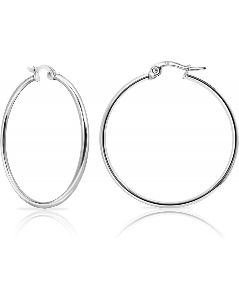 925 Sterling Silver 2mm High Polished Click-Top Hoop Earrings for Women & Teen Girls, Silver, Yellow & Rose Gold Flashed Ster...