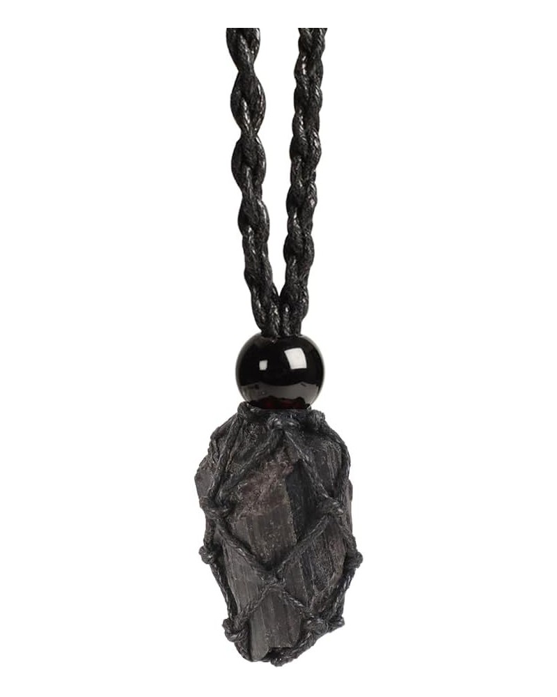 Natural unprocessed crystal raw stone hand woven rope adjustable necklace pendant for both men and women Tourmaline $6.88 Nec...