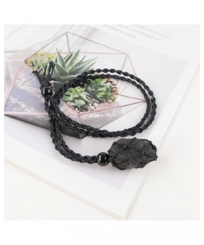 Natural unprocessed crystal raw stone hand woven rope adjustable necklace pendant for both men and women Tourmaline $6.88 Nec...