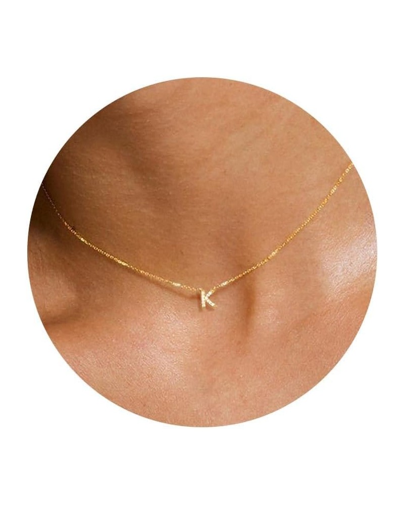 Initial Necklaces for Women, Dainty 14K Gold Letter A-Z Necklace Tiny Cubic Zirconia Pendant Choker Necklaces for Women Trend...