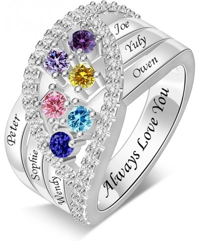 Custom Mothers Ring with 1-6 Simulated Birthstones Personalized Ring with Names for Women Mothers Daughter Grandma Ring 6 Sto...