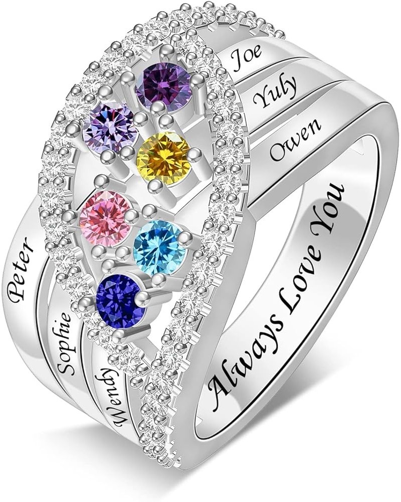 Custom Mothers Ring with 1-6 Simulated Birthstones Personalized Ring with Names for Women Mothers Daughter Grandma Ring 6 Sto...