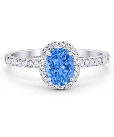 Halo Wedding Engagement Ring 925 Sterling Silver Oval Round Cubic Zirconia Simulated Blue Topaz CZ $13.99 Rings