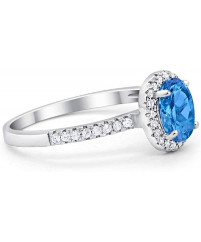 Halo Wedding Engagement Ring 925 Sterling Silver Oval Round Cubic Zirconia Simulated Blue Topaz CZ $13.99 Rings