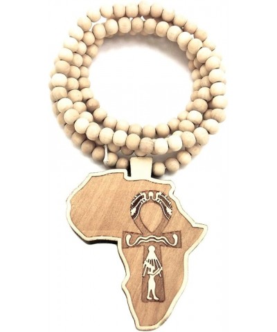 Africa with Ankh Wood Pendant with 36 Inch Long Beaded Necklace maple $10.27 Necklaces