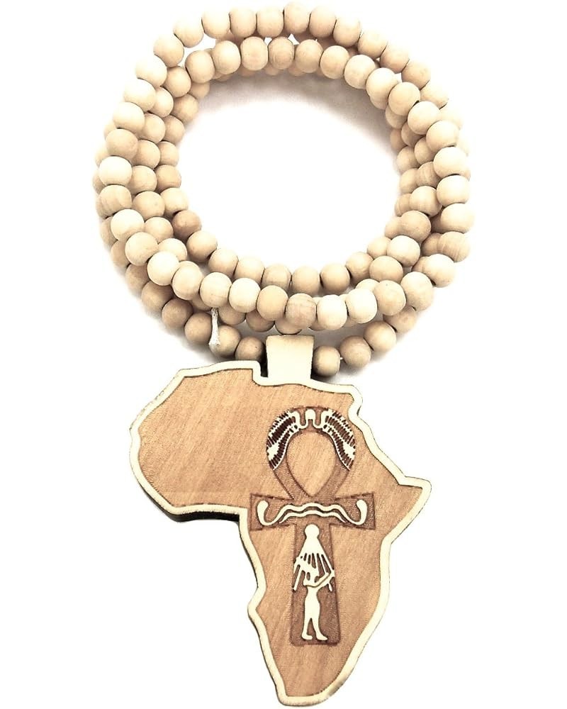 Africa with Ankh Wood Pendant with 36 Inch Long Beaded Necklace maple $10.27 Necklaces