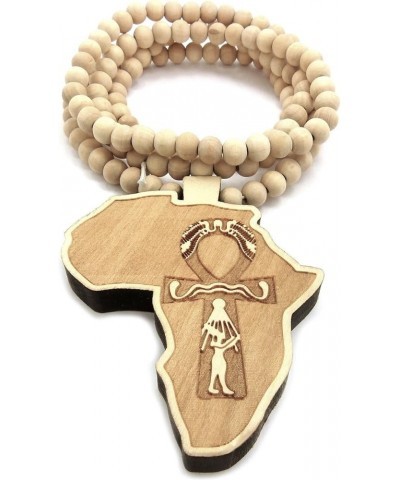 Africa with Ankh Wood Pendant with 36 Inch Long Beaded Necklace maple $10.27 Necklaces