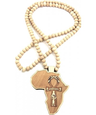 Africa with Ankh Wood Pendant with 36 Inch Long Beaded Necklace maple $10.27 Necklaces