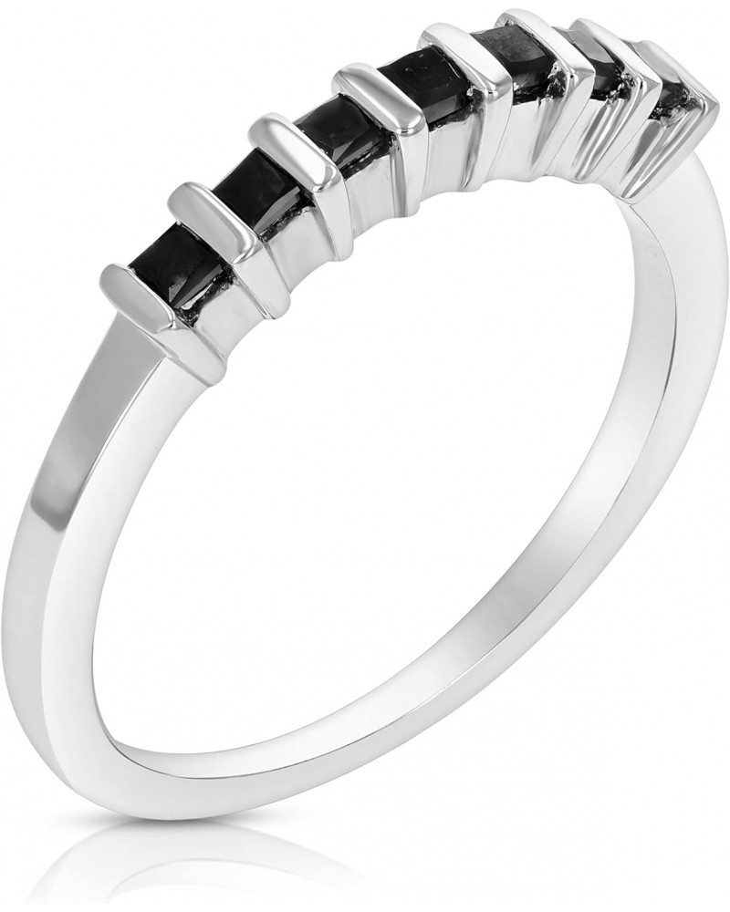 0.35 cttw Princess Cut Black Diamond Wedding Band .925 Sterling Silver Size 7 $32.25 Bracelets