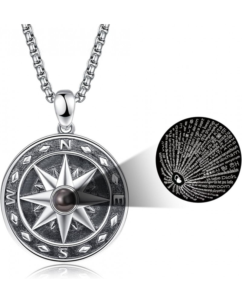 Compass Pendant for Men 925 Sterling Sliver Compass Necklace Jewelry for Men Birthday Gift Husband Boy with Stainless Steel P...