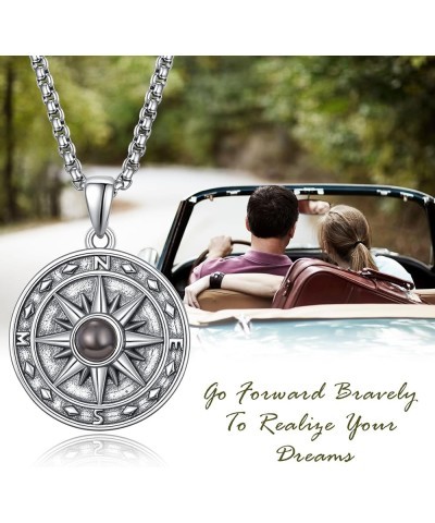 Compass Pendant for Men 925 Sterling Sliver Compass Necklace Jewelry for Men Birthday Gift Husband Boy with Stainless Steel P...