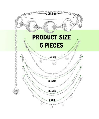 5 Pieces Chain Belt Pendant Belly Belt Body Chains Silver Metal Link Body Chain Belt Jeans Pants Chain Pocket Waist Chain Mul...