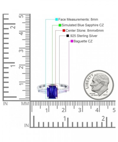 Art Deco Wedding Bridal Engagement Ring Emerald Cut 8mmx6mm Baguette Three Stone Simulated Cubic Zirconia 925 Sterling Silver...