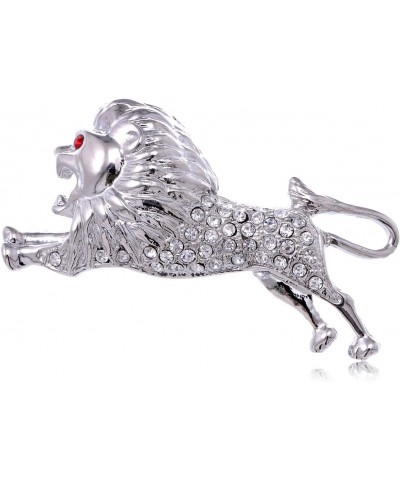 Silvery Rhinestone Running Preying Lion Red Eye Leaping Brooch Pin $10.00 Brooches & Pins