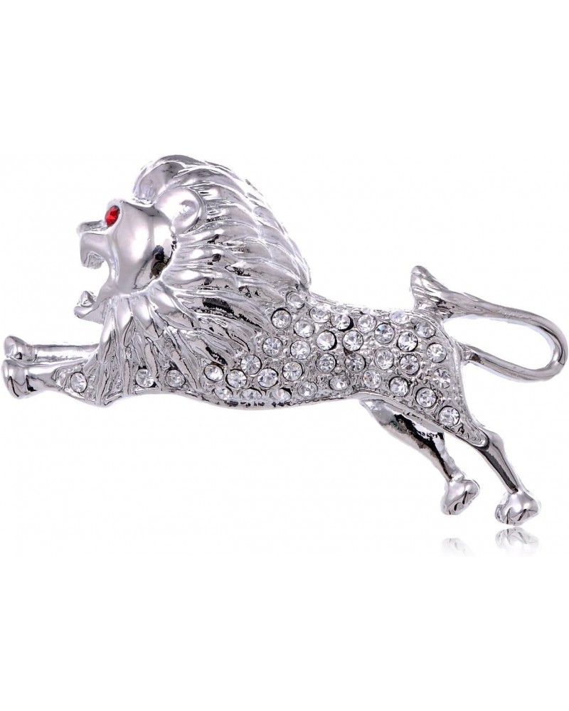 Silvery Rhinestone Running Preying Lion Red Eye Leaping Brooch Pin $10.00 Brooches & Pins