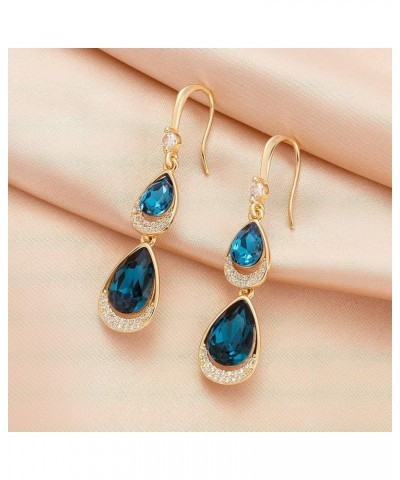 Austrian Crystal Halo Double Teardrop Hollow Drop Dangle Earrings for Women 14K Rose Gold Plated Hypoallergenic Jewelry Gifts...