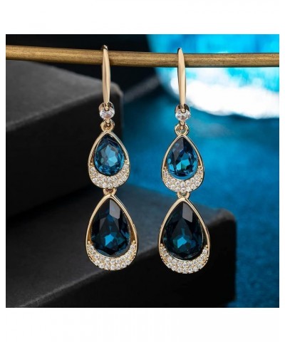 Austrian Crystal Halo Double Teardrop Hollow Drop Dangle Earrings for Women 14K Rose Gold Plated Hypoallergenic Jewelry Gifts...