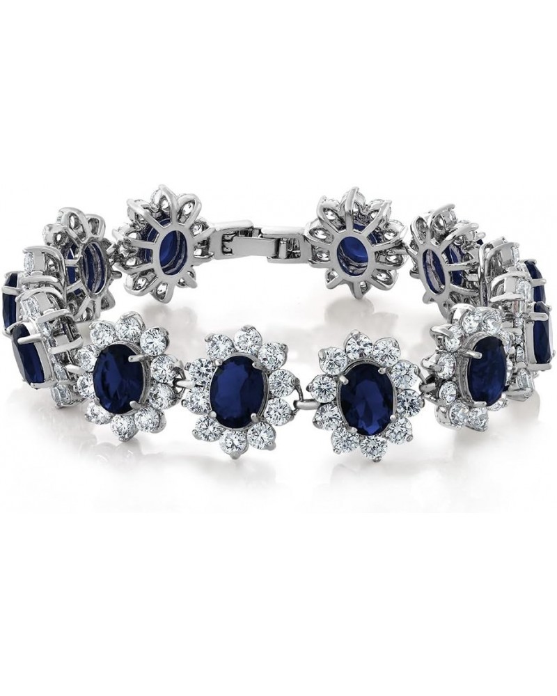 Royal Blue Simulated Sapphire and White CZ Tennis Bracelet For Women | 27.00 Cttw | 8X6MM Oval and 3MM Round | 7 Inch with Se...