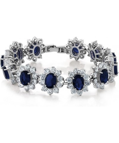 Royal Blue Simulated Sapphire and White CZ Tennis Bracelet For Women | 27.00 Cttw | 8X6MM Oval and 3MM Round | 7 Inch with Se...