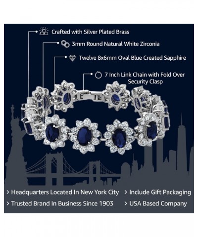 Royal Blue Simulated Sapphire and White CZ Tennis Bracelet For Women | 27.00 Cttw | 8X6MM Oval and 3MM Round | 7 Inch with Se...