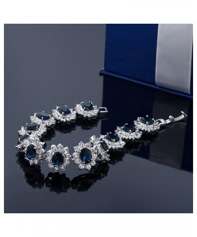 Royal Blue Simulated Sapphire and White CZ Tennis Bracelet For Women | 27.00 Cttw | 8X6MM Oval and 3MM Round | 7 Inch with Se...