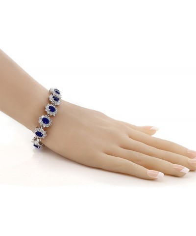 Royal Blue Simulated Sapphire and White CZ Tennis Bracelet For Women | 27.00 Cttw | 8X6MM Oval and 3MM Round | 7 Inch with Se...