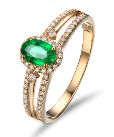 14K Solid Yellow Gold Natural Green Emerald Rings Diamonds Engagement Promise Band for Women Ladies emerald 3 $315.19 Rings