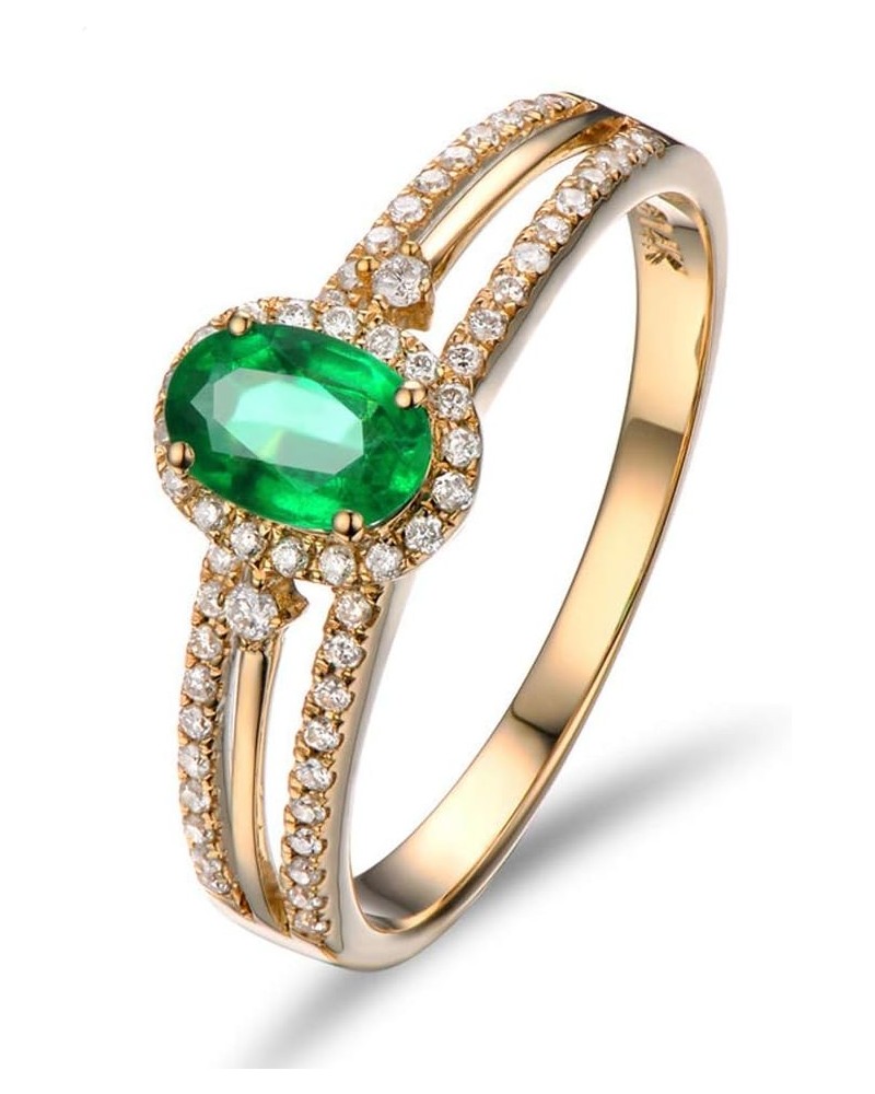 14K Solid Yellow Gold Natural Green Emerald Rings Diamonds Engagement Promise Band for Women Ladies emerald 3 $315.19 Rings