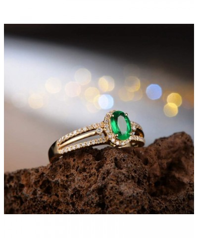 14K Solid Yellow Gold Natural Green Emerald Rings Diamonds Engagement Promise Band for Women Ladies emerald 3 $315.19 Rings