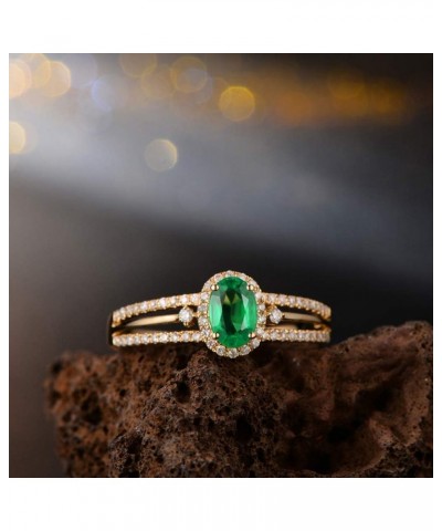 14K Solid Yellow Gold Natural Green Emerald Rings Diamonds Engagement Promise Band for Women Ladies emerald 3 $315.19 Rings