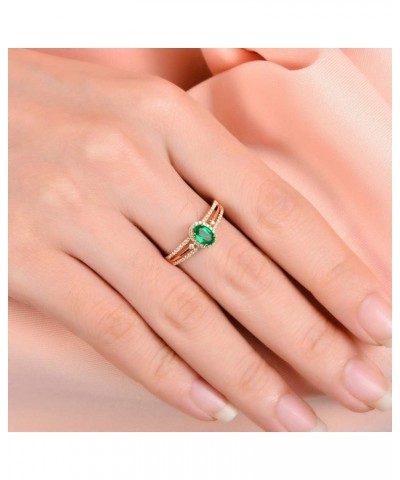 14K Solid Yellow Gold Natural Green Emerald Rings Diamonds Engagement Promise Band for Women Ladies emerald 3 $315.19 Rings