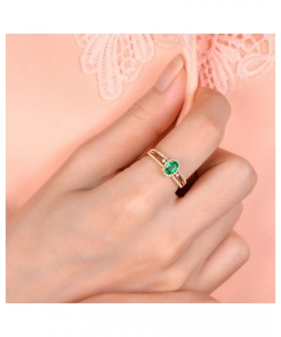 14K Solid Yellow Gold Natural Green Emerald Rings Diamonds Engagement Promise Band for Women Ladies emerald 3 $315.19 Rings