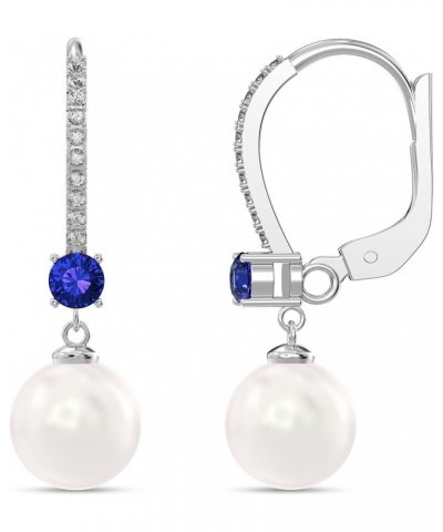 925 Sterling Silver Gemstone Leverback Earring Lightweight Italian Design Round Simulated Pearl Zirconia with Gemstone Leverb...