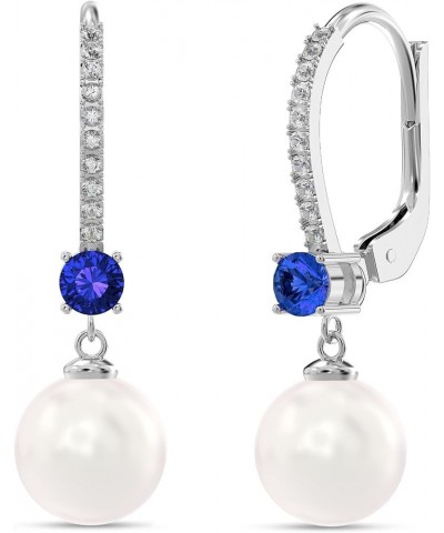 925 Sterling Silver Gemstone Leverback Earring Lightweight Italian Design Round Simulated Pearl Zirconia with Gemstone Leverb...