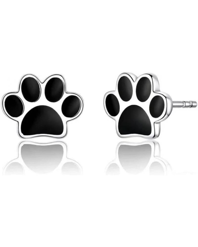 Minimalist Small Puppy Dog Cat Pet Paw Print Stud Earrings for Women Girls Cute Animal Black Pet Paw Earrings Jewelry Birthda...