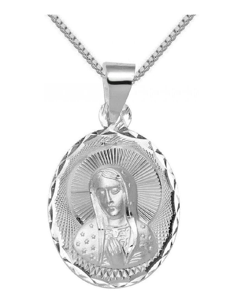 Sterling Silver Mother Mary Pendant, Italian Box Chain Pendant w/ 16" Box Chain $16.80 Necklaces