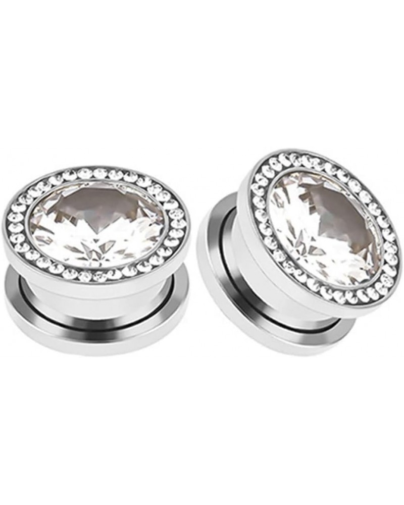 Silver Gauges Set, Stainless Steel Tunnels and Plugs Cubic Zirconia Round with Cubic Zirconia for Mother'S Day Ear Plugs and ...