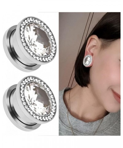 Silver Gauges Set, Stainless Steel Tunnels and Plugs Cubic Zirconia Round with Cubic Zirconia for Mother'S Day Ear Plugs and ...