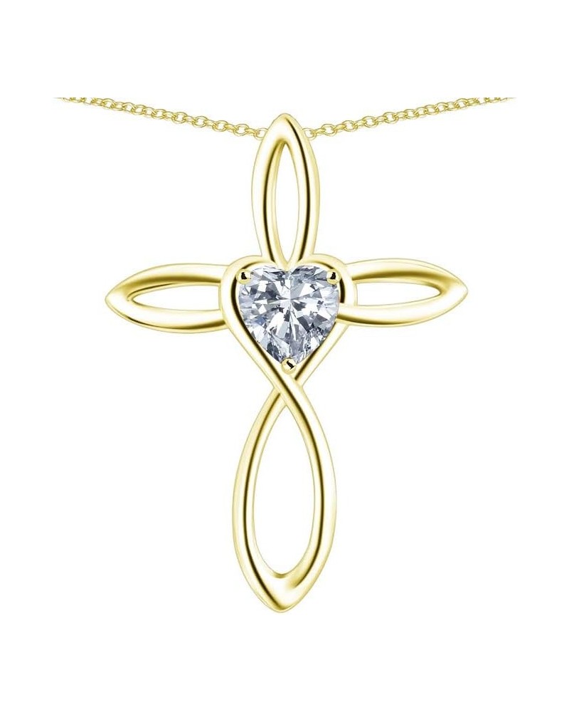 14k Yellow Gold Infinity Love Cross with Heart Stone Pendant Necklace White Topaz Yellow Gold $146.24 Necklaces