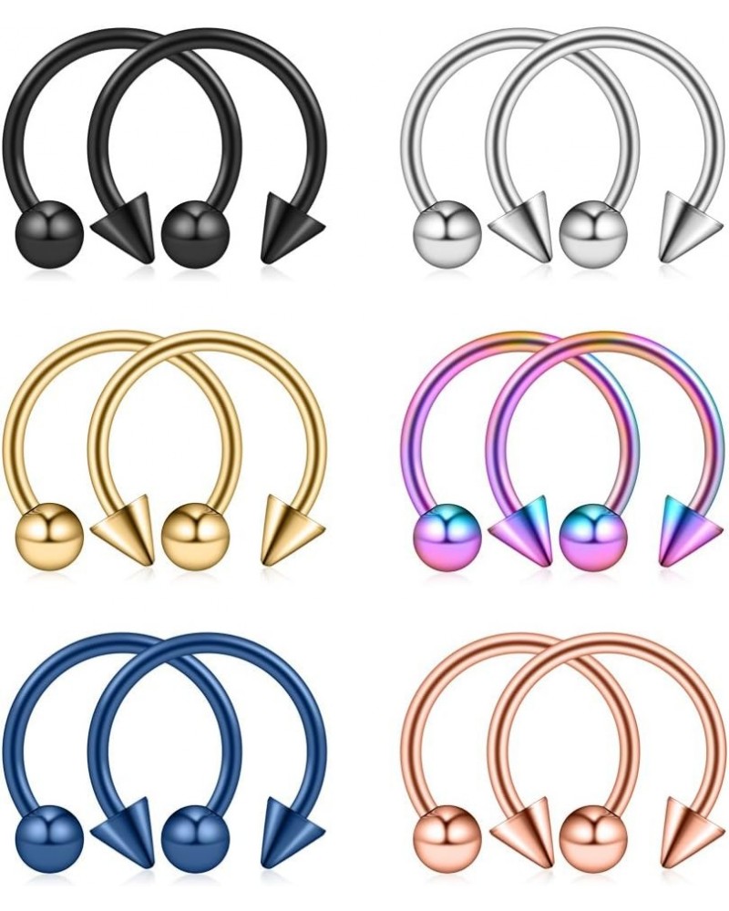 12PCS 14G Surgical Steel Nose Septum Horseshoe Hoop Earring Eyebrow Tragus Lip Piercing Ring 14mm w Balls & Spikes $8.84 Body...