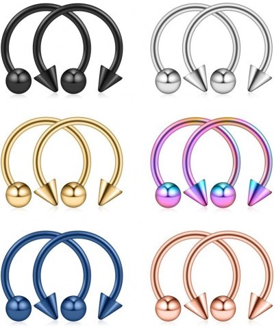 12PCS 14G Surgical Steel Nose Septum Horseshoe Hoop Earring Eyebrow Tragus Lip Piercing Ring 14mm w Balls & Spikes $8.84 Body...